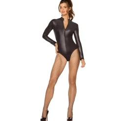 Women Spirit Halloween Adult Black Zip-Up Bodysuit