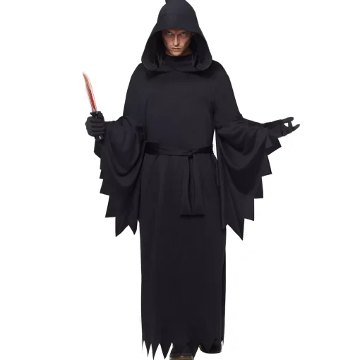 Women Spirit Halloween Adult Hooded Black Robe Costume