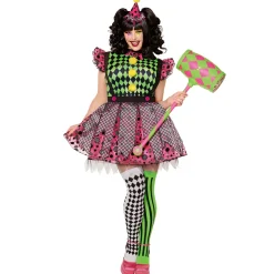Women Spirit Halloween Adult Neon Clown Plus Size Costume