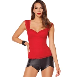 Women Spirit Halloween Adult Red Lace Cap Sleeve Corset