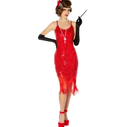 Women Spirit Halloween Adult Red Sequin Flapper Dress