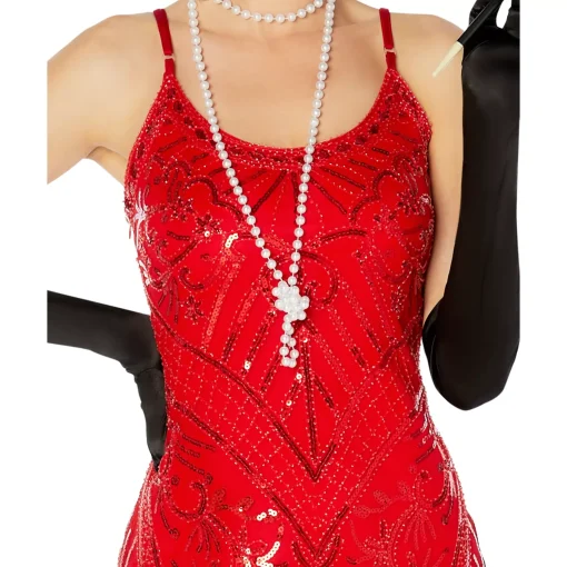 Women Spirit Halloween Adult Red Sequin Flapper Dress