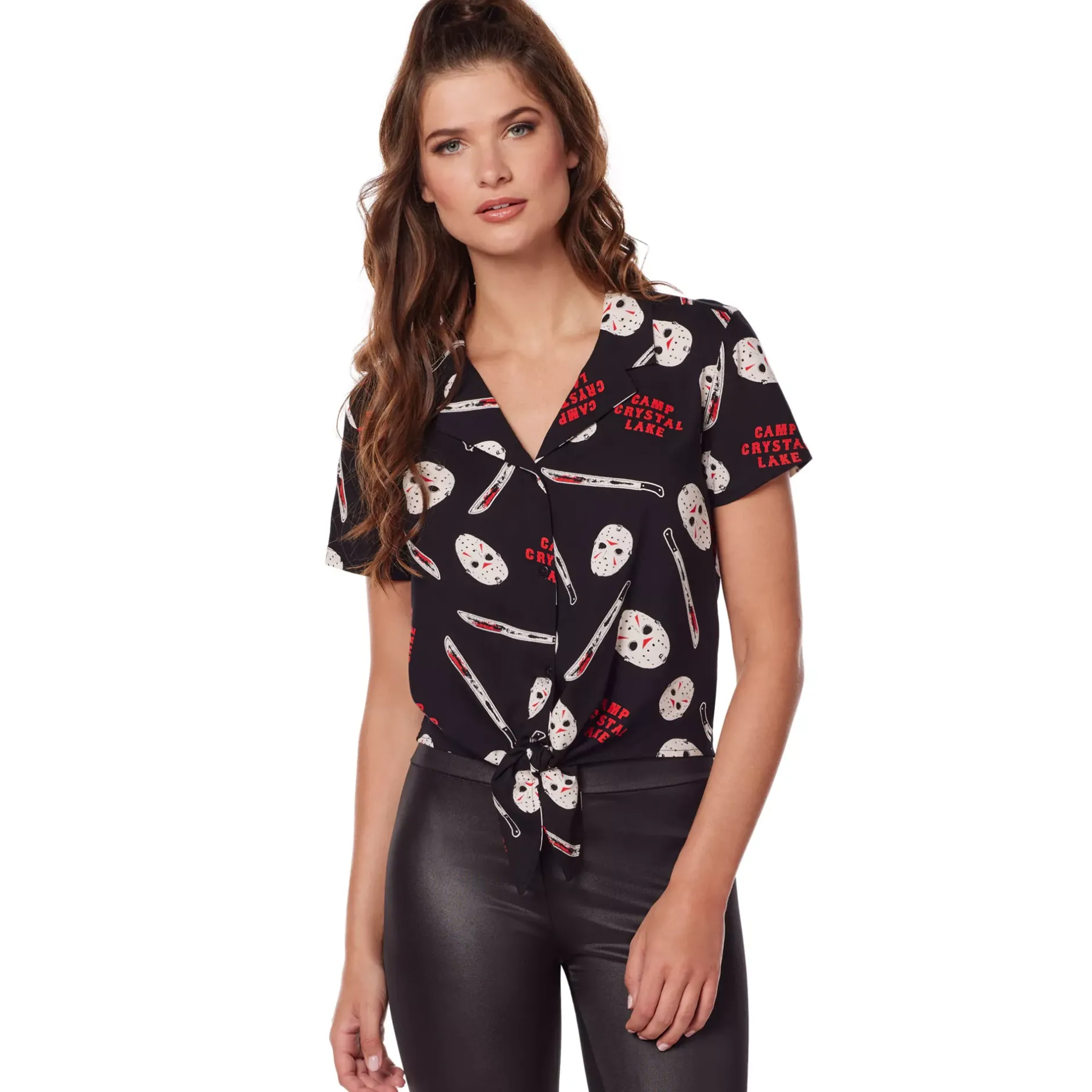 Spirit Halloween Adult Tie Front Jason Voorhees Shirt - Friday the 13th