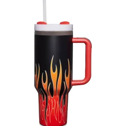 Spirit Halloween Black and Orange Flame Travel Tumbler with Straw - 40 oz.
