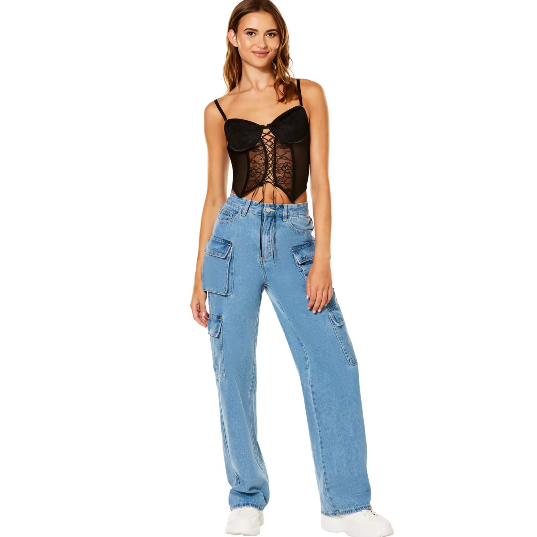 Women Spirit Halloween Black Floral Lace-Up Corset Top