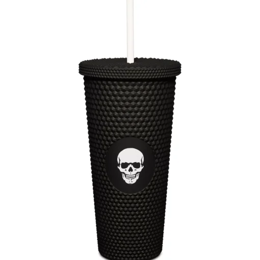 Spirit Halloween Black Skull Textured Cup with Straw- 20 oz