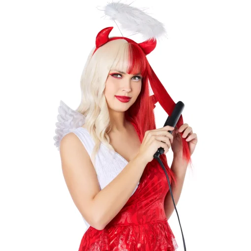 Women Spirit Halloween Heat Resistant Angel and Devil Split Wig