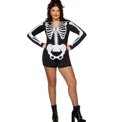 Women Spirit Halloween Plus Size Skeleton Romper